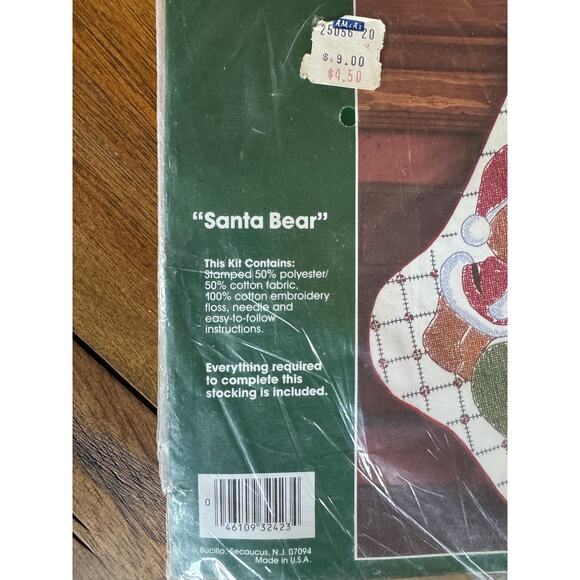 NEW Vintage Bucilla Santa Bear Stamped Cross Stitch Stocking Kit 18” NIP - Picture 4 of 7